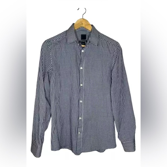 H&M Shirt Men's Small Blue White Check Long Sleeve Slim Fit Collared Button-Up - Picture 1 of 3